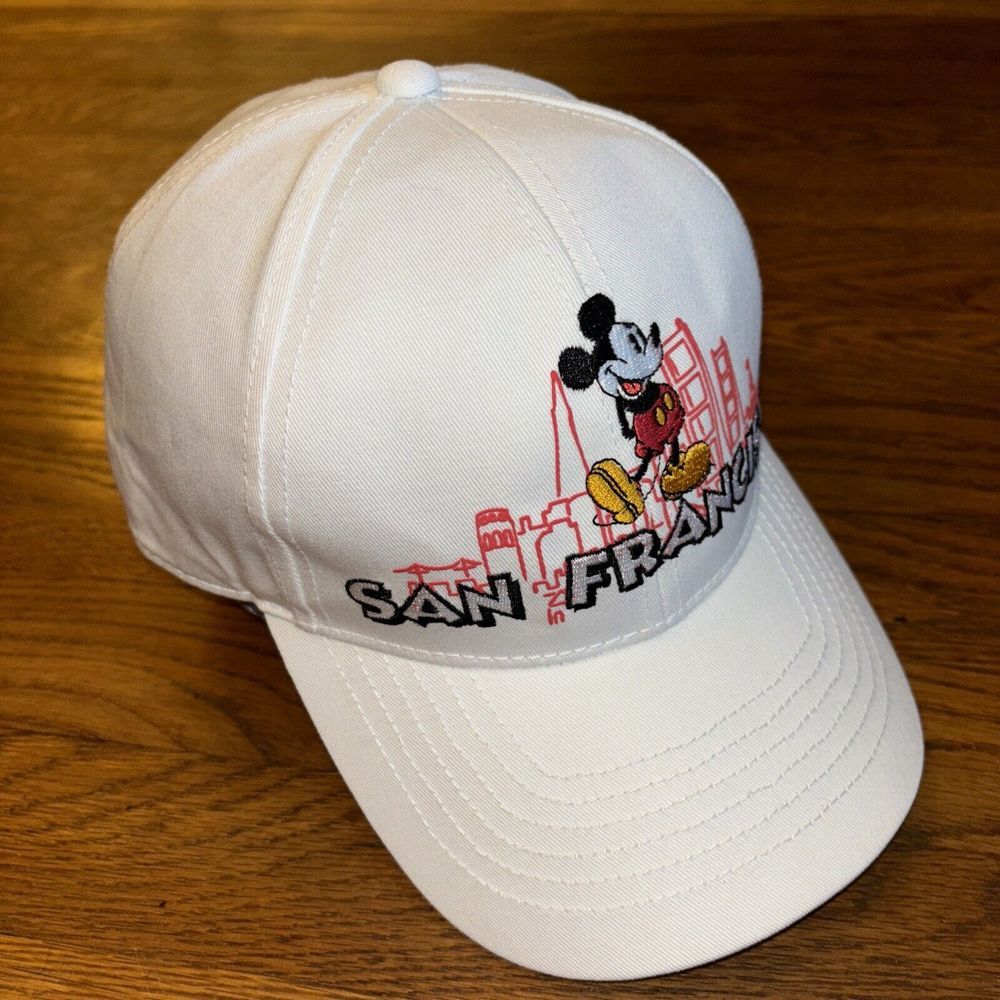 Mickey Mouse San Francisco Skyline Disney Store White Cap Hat Adjustable Retro‎